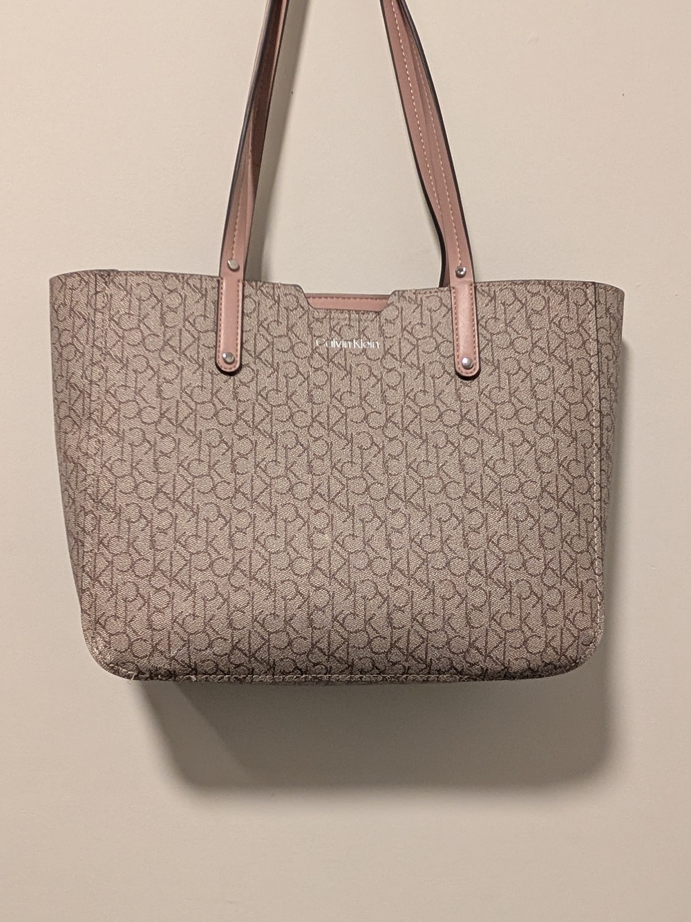 Calvin Klein Blush Monogram Tote with Pink Trim